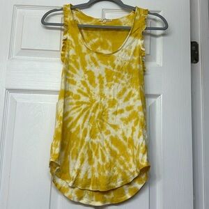 Mystree Yellow White Tie Dye Ruffle Tank Top